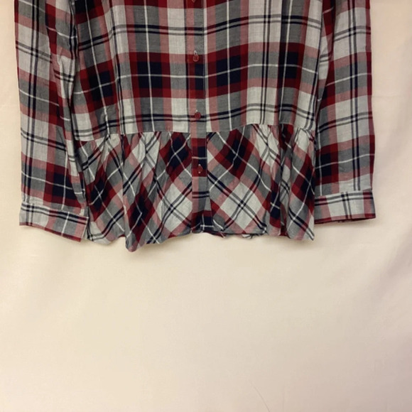 Como vintage blouse womens SZ M plaid button down grunge ruffle country … - Picture 3 of 9